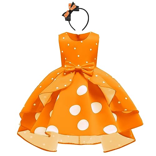 Minnie Mouse Kleid Mädchen Weihnachten Karneval Halloween Verkleiden Kostüm Vintage Polka Dot Prinzessin Tutu Hi-Lo Partykleid mit Maus Ohren Verkleidung Geburtstag Festlich Orange 10-11 Jahre von IBTOM CASTLE
