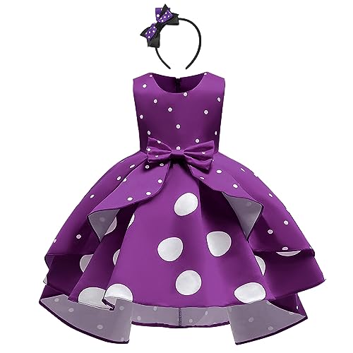 Minnie Mouse Kostüm für Mädchen Kinder Karneval Halloween Verkleiden Vintage Polka Dot Prinzessin Tutu Hi-Lo Partykleid mit Maus Ohren Stirnband Geburtstag Festlich Outfit Violett 8-9 Jahre von IBTOM CASTLE