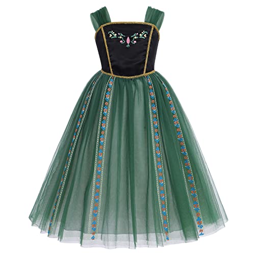 Prinzessinnenkostüm Eiskönigin 2 Prinzessin Kleid Schneekönigin Verkleidung TüllKleid Kostüm für Ankleiden Halloween Weihnachten Karneval Halloween Geburtstag Cosplay Grün/Schwarz 4-5 Jahre von IBTOM CASTLE