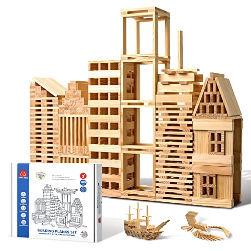 ICEKO KN 100 Stück Holzbausteine Natur,Spielzeug ab 3 4 5 6 Jahre, Bauklötze Holz für Kinder,Geschenke Junge und Mädchen , Ostergeschenke, Kreatives von ICEKO KN