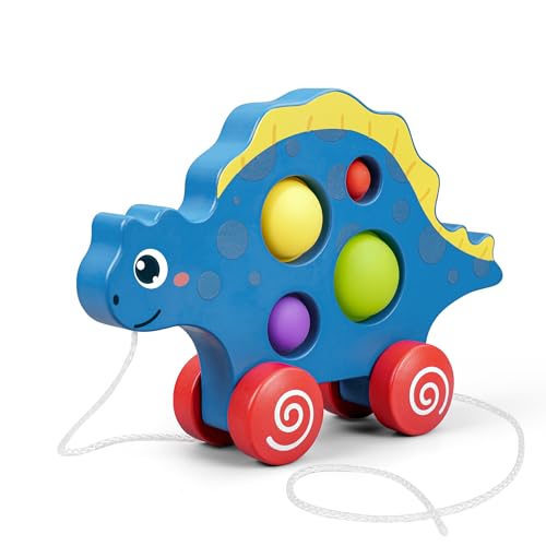 ICEKO-Nachziehtier, Holzspielzeug Dinosaurier mit Pop Push It Fidget Toys,Nachziehspielzeug ab 1 Jahr von ICEKO KN