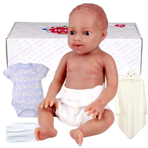 ICEVER Silikon Afrikanisches Mädchen Babys Puppen 43cm Vollsilikon Säuglinge Realistische Lebensechte Neugeborenes Kleinkinder Simulator für Erziehungsklassen - Nicht Vinyl Puppen (Bronze 2,9 kg) von ICEVER