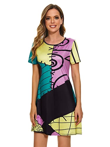 ICEYOU Sally Kleid Damen Halloween Cosplay Sally Kostüm Kurzarm Kleider Kostüm von ICEYOU