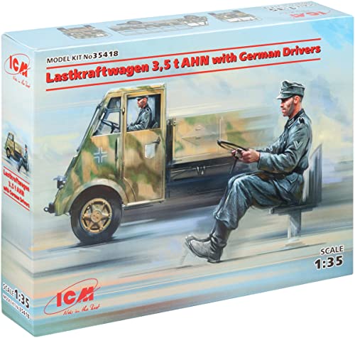 ICM 35418 Lastkraftwagen 3,5t AHN w.German Drivers Modellbausatz, grau von ICM