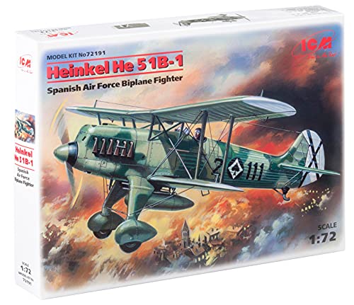 ICM 72191 72191-Heinkel He 51B-1, Spanish Air Force Biplane Fighter, schwarz von ICM