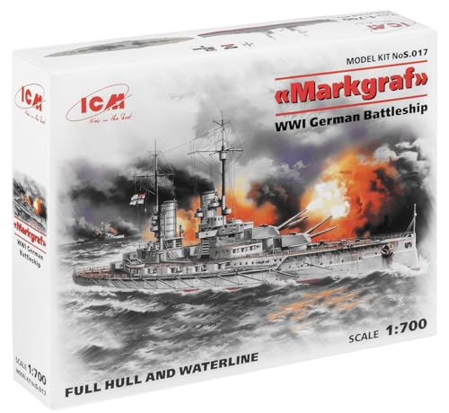 ICM S.017 Markgraf (Full Hull & Waterline) WWI German Battleship Modellbausatz, grau von ICM