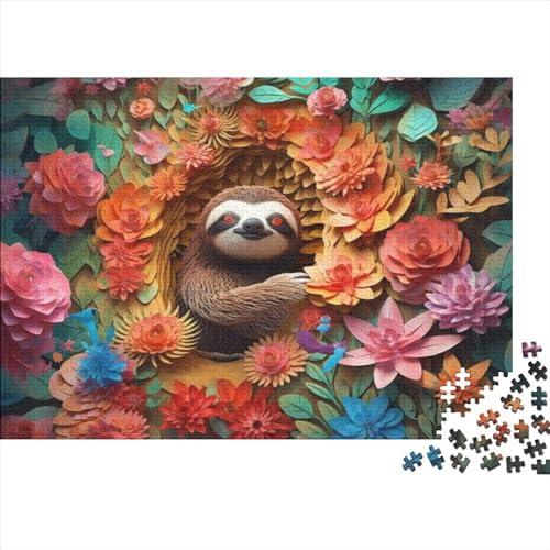 1000-teiliges Puzzle Für Erwachsene Und Kinder. Holzpuzzle Sloth Among Flowers 1000-teilige Puzzle-Geschenke 1000pcs (75x50cm) von ICOBES