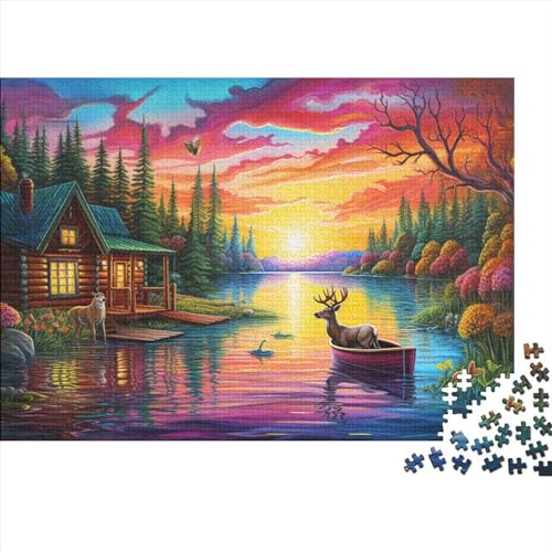 300 Stück Elk on The Boat Kinder Lernen Kognitionsspielzeug, Denksportaufgaben Für Erwachsene, Spiele Aus Holz, Intelligenz-Puzzles 300pcs (40x28cm) von ICOBES