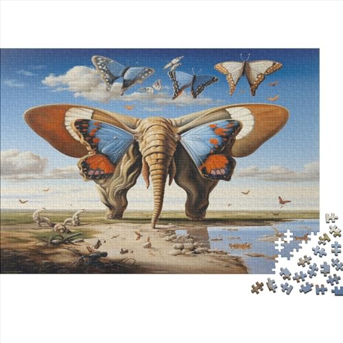 Butterfly Elephant Puzzles Für Erwachsene 1000 Teile – Impossible Puzzle – Puzzles Für Erwachsene – Puzzle Für Erwachsene – Schwierig – Puzzle – Anspruchsvolles Spiel 1000pcs (75x50cm) von ICOBES