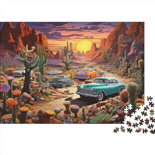 Car Next to Cactus 500-teiliges Holzpuzzle, Lernpuzzle, Familienspiel Für Erwachsene Und Kinder 500pcs (52x38cm) von ICOBES