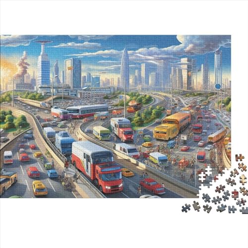 Crowded City Highway 300-teiliges Holzpuzzle, Lernpuzzle, Familienspiel Für Erwachsene Und Kinder 300pcs (40x28cm) von ICOBES