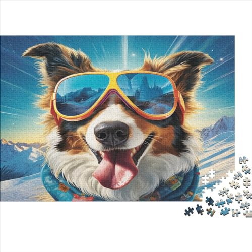Dog Wearing Sunglasses 1000-teiliges Holzpuzzle, Lernpuzzle, Familienspiel Für Erwachsene Und Kinder 1000pcs (75x50cm) von ICOBES