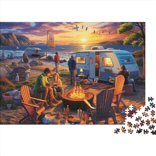 Holzpuzzle 300 Teile Camping by The Sea Puzzle-Spielzeug Für Erwachsene 300pcs (40x28cm) Beste Heimdekoration von ICOBES