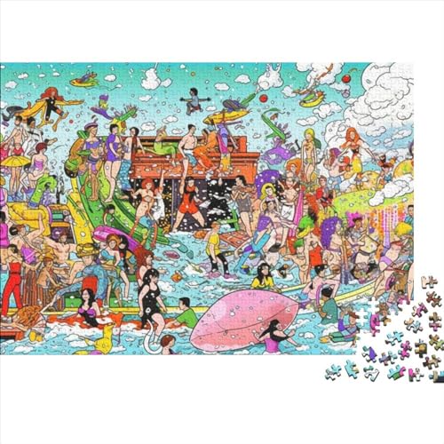 Holzpuzzle 500 Teile Pool Party Lernspielzeug Für Erwachsene Mit Lebendigen Farben, Geburtstagsgeschenk, Heimdekoration, Rätsel 500pcs (52x38cm) von ICOBES