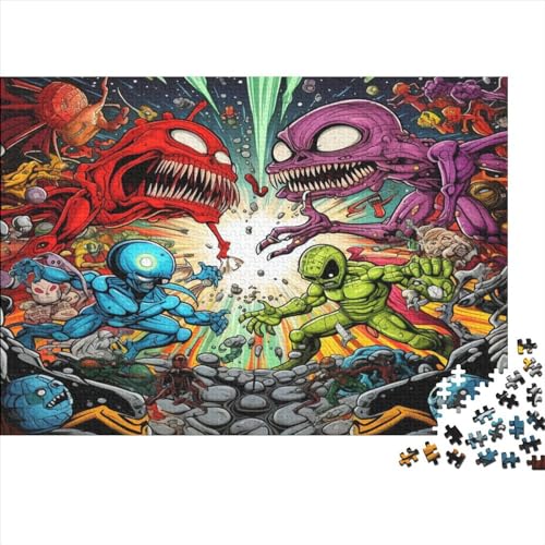 Holzpuzzle Für Erwachsene,1000 Teile Alien Monster Lernspiel Herausforderungsspielzeug,1000-teiliges Puzzle Für Erwachsene Und Kinder 1000pcs (75x50cm) von ICOBES