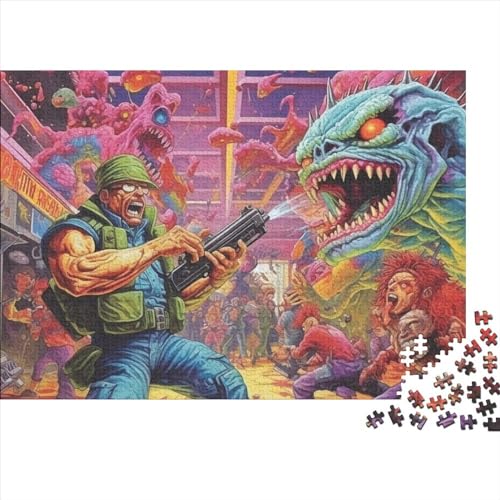 Holzpuzzle Für Erwachsene,1000 Teile Soldier Blasting Monster Lernspiel Herausforderungsspielzeug,1000-teiliges Puzzle Für Erwachsene Und Kinder 1000pcs (75x50cm) von ICOBES