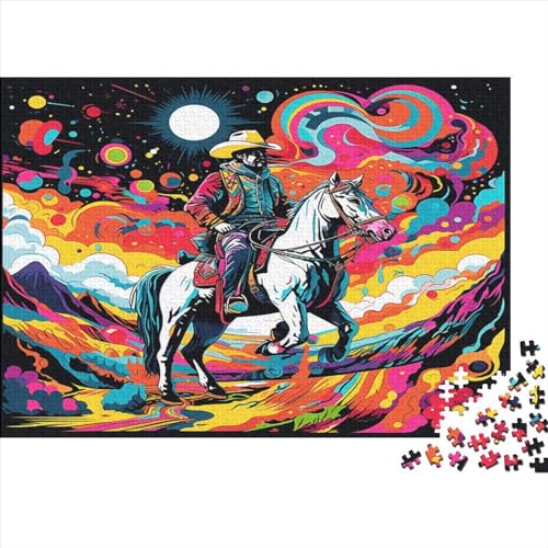 Holzpuzzle Für Erwachsene,300 Teile Watercolor Western Cowboy Lernspiel Herausforderungsspielzeug,300-teiliges Puzzle Für Erwachsene Und Kinder 300pcs (40x28cm) von ICOBES