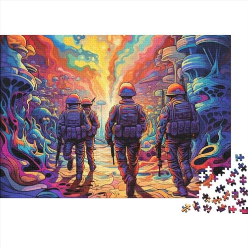 Psychedelic Colored Soldiers 1000-teiliges Holzpuzzlespiel Für Erwachsene Und Kinder. Dekompressionsspiel 1000pcs (75x50cm) von ICOBES