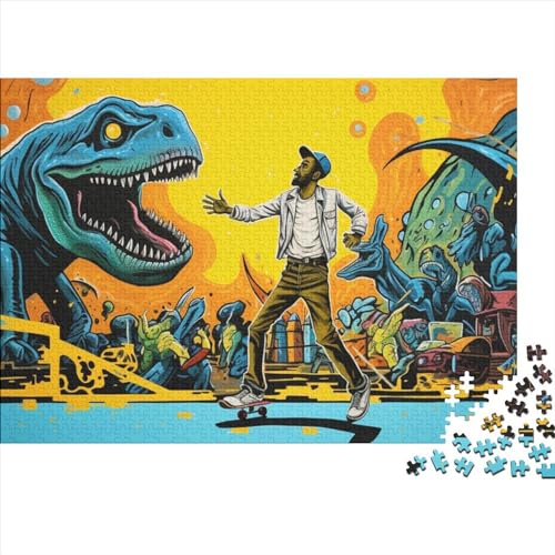 Skateboard Dinosaur Puzzles Für Erwachsene 1000 Teile – Impossible Puzzle – Puzzles Für Erwachsene – Puzzle Für Erwachsene – Schwierig – Puzzle – Anspruchsvolles Spiel 1000pcs (75x50cm) von ICOBES
