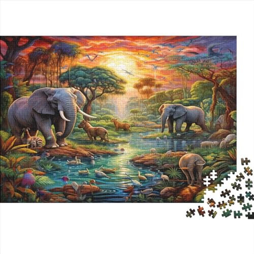 Wild Elephant 500-teiliges Holzpuzzle, Lernpuzzle, Familienspiel Für Erwachsene Und Kinder 500pcs (52x38cm) von ICOBES