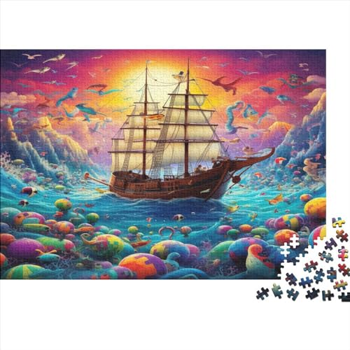 Wooden Boat in Ocean 300-teiliges Holzpuzzle, Lernpuzzle, Familienspiel Für Erwachsene Und Kinder 300pcs (40x28cm) von ICOBES