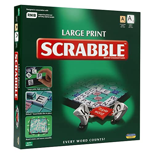 Ideal | Großes Print Classic Scrabble: Extra großes Brett mit klarem, großgedrucktem Text und Buchstabenfliesen | Klassische Spiele | Wortspiele | Für 2-4 Spieler | Ab 10 Jahren von IDEAL