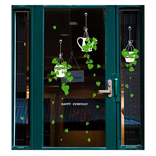 Doppelseitige Aufkleber für Fenster und Wand Grüne Pflanzen Abnehmbare Dekoration für Wohnzimmer Schlafzimmer Cafe Glastür von IDISON
