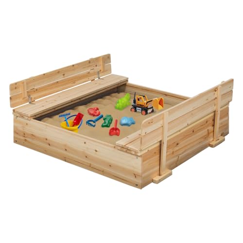 IDMarket - Sandkasten Funny Holz verschließbar mit 2 Bänken und Abdeckplanen von IDMarket