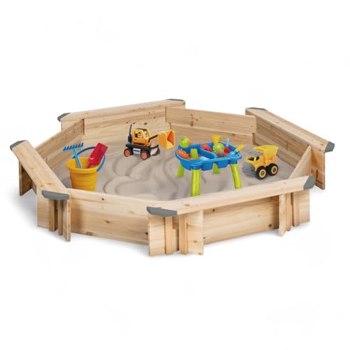 IDMarket - Sandkasten aus Holz, achteckige Form, mit 4 Bänken und Abdeckplanen von IDMarket