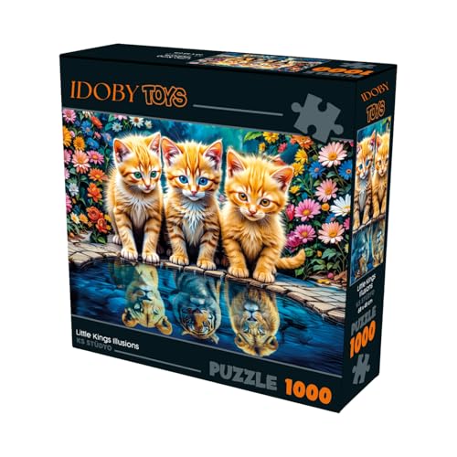 IDOBY 1000-teiliges Little Kings Illusions Puzzle - König der Löwen Katzenpuzzle 68x48 cm (Katzen) von IDOBY