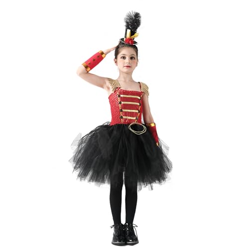 IDOPIP Ehrengarde-Kostüm für Kinder, Mädchen, Zirkus-Ringmaster, Tüllkleid mit Stirnband, Halloween-Kostüme, Marschband, Rot, 6–7 Jahre IDOPIP Ehrengarde-Kostüm für Kinder, Mädchen, Zirkus-Ringmaster, Tüllkleid mit Stirnband, Halloween-Kostüme, Marschband, Rot, 6–7 Jahre von IDOPIP