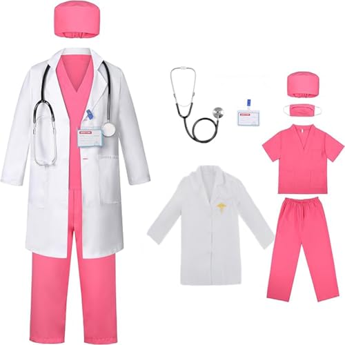 Doktor-Kostüm-Set mit Schlupfhose, Laborkittel, Stethoskop, Ausweis, für Kinder, Mädchen, 3–10 Jahre von IDOTTA