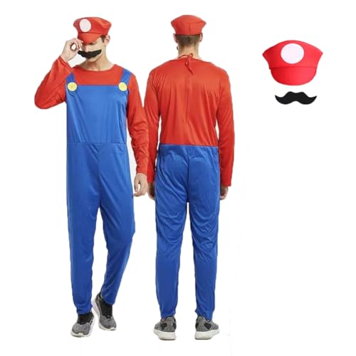 IDOTTA Halloween Klempner-Kostüm, Outfits für Kinder, Erwachsene, Unisex, Cosplay, Verkleidung, mit Bros, Hüten, Kappe, Schnurrbärte, Halloween, Cosplay, Karneval von IDOTTA