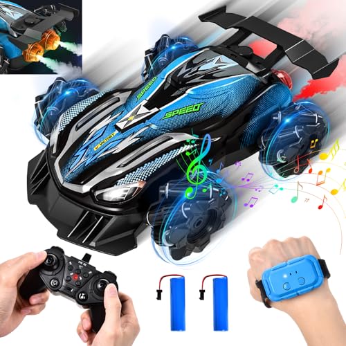IEEILULU Ferngesteuertes Auto mit Handsteuerung, RC Stunt car Drift 4WD, 360°Drehung Rennauto Ferngesteuert mit Licht, Musik und Spray, 2.4Ghz All Terrain Car, Jungen Mädchen 6-12 Jahre (Blau) von IEEILULU