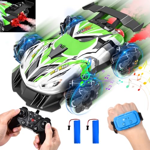 IEEILULU Ferngesteuertes Auto mit Handsteuerung, RC Stunt car Drift 4WD, 360°Drehung Rennauto Ferngesteuert mit Licht, Musik und Spray, 2.4Ghz All Terrain Car, Jungen Mädchen 6-12 Jahre (Grün) von IEEILULU