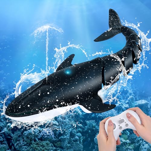 IEEILULU Ferngesteuertes Wal Wasserspielzeug, 2.4GHz Ferngesteuertes Wal Spielzeug mit Wassersprüheffekt, Wasserdichter Fernbedienung, Elektrische Simulation Spielzeug Geschenk für 6+ Kinder (Blau) von IEEILULU