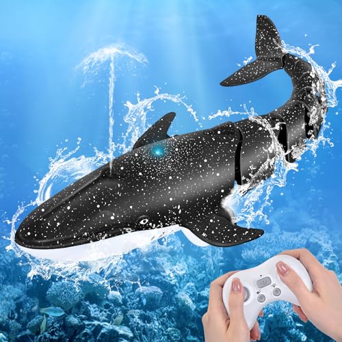 IEEILULU Ferngesteuertes Wal Wasserspielzeug, 2.4GHz Ferngesteuertes Wal Spielzeug mit Wassersprüheffekt, Wasserdichter Fernbedienung, Elektrische Simulation Spielzeug Geschenk für 6+ Kinder (Schwarz) von IEEILULU