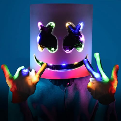IEEILULU LED Marshmallow Man Maske, DJ LED Maske, LED Maske mit 3 Blitzmodi, Leuchten Marshmallow Maske mit LED Handschuhe für Kinder Erwachsene Karneval Halloween Party Cosplay Dress up IEEILULU LED Marshmallow Man Maske, DJ LED Maske, LED Maske mit 3 Blitzmodi, Leuchten Marshmallow Maske mit LED Handschuhe für Kinder Erwachsene Karneval Halloween Party Cosplay Dress up von IEEILULU