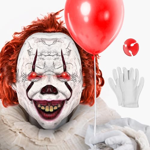 IEEILULU Pennywise Clown Maske Halloween Horror Mit Leuchtenden Augen - Perfekt für Horror-Events und Kostümpartys von IEEILULU
