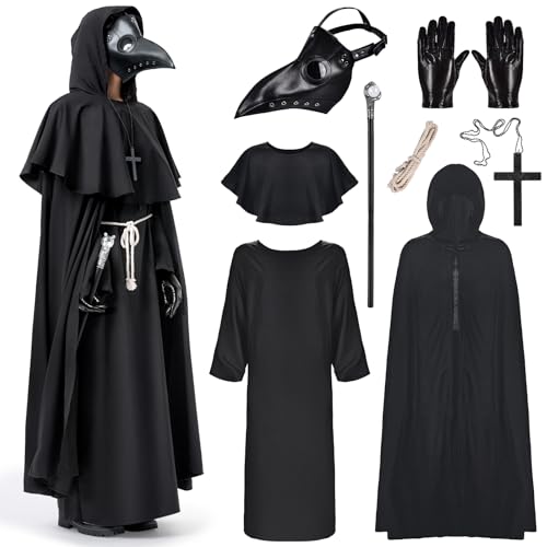 IEEILULU Pestdoktor Kostüm, Plague Doctor Costume Herren, Mittelalter Pestdoktor Cosplay Outfit mit Pestdoktor Maske, Kapuzenmantel, Karneval Kostüm Herren und Damen (Standardgröße) IEEILULU Pestdoktor Kostüm, Plague Doctor Costume Herren, Mittelalter Pestdoktor Cosplay Outfit mit Pestdoktor Maske, Kapuzenmantel, Karneval Kostüm Herren und Damen (Standardgröße) von IEEILULU
