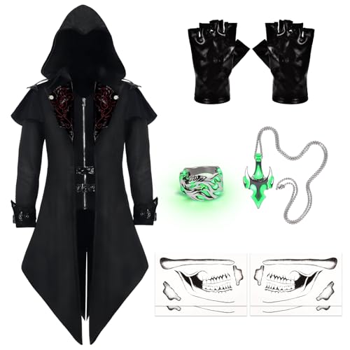 IEEILULU Steampunk Herren Jacke mit Kapuze, Gothic Frack Herren Mantel, Mittelalter Retro Renaissance Jacke, Vintage Viktorianischen Smoking Halloween Fasching Karneval Kostüm (Mit Kapuze, 2XL) von IEEILULU