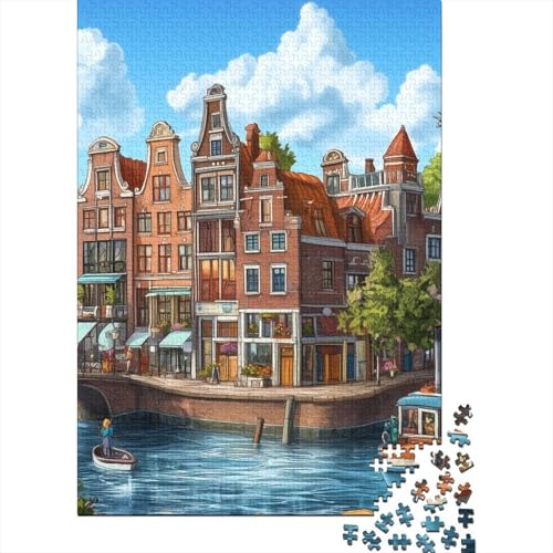 Amsterdamer Kanal Puzzle 1000-teilige Schwer Puzzle Spielzeug Lernspiel Impossible Herausforderungsspielzeug Für Erwachsene Und Kinder in Bewährter 1000pcs (75x50cm) von IEJKLUVWX
