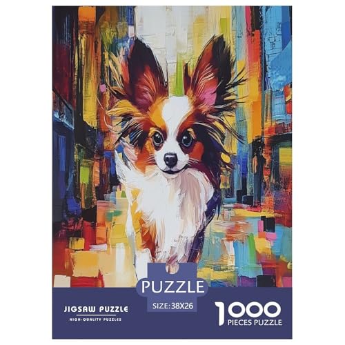 Papillon Hund Puzzles 1000 Teile Schwer Puzzle Spielzeug Pädagogisches Spiel Impossible Herausforderungsspielzeug Für Erwachsene Und Kinder Ab 14 Jahren 38x26cm/1000pcs von IEJKLUVWX