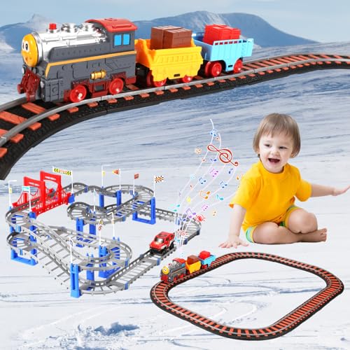 110-teiliges Rennbahn-Set, 110 Stück, elektrischer Zug für Kinder, mit Batteriezügen, mehrere Pisten, verschiedene DIY-Modelle, ein Geschenk zum Geburtstag oder zu Weihnachten für Jungen oder Mädchen von IERAKOR