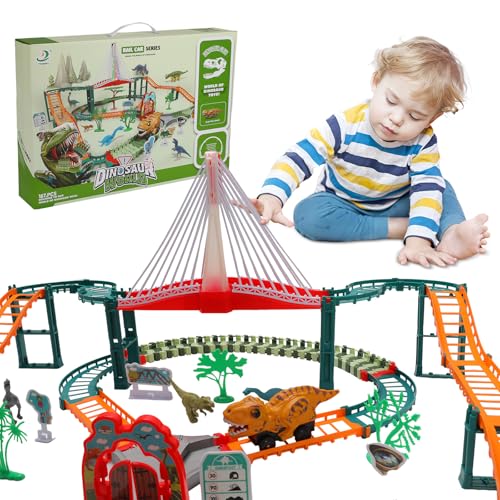 Dinosaurierbahn, 167 Teile, Rennstrecke, Dinosaurier-Spielzeug mit 6 Dinosaurier-Figuren, 1 Dinosaurier-Auto, Verkehrszeichen, pädagogisches und kreatives Dinosaurierspielzeug für Kinder von 3 – 6 Dinosaurierbahn, 167 Teile, Rennstrecke, Dinosaurier-Spielzeug mit 6 Dinosaurier-Figuren, 1 Dinosaurier-Auto, Verkehrszeichen, pädagogisches und kreatives Dinosaurierspielzeug für Kinder von 3 – 6 von IERAKOR