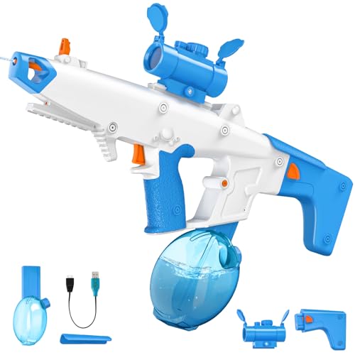 Wasserpistole Elektrisch, 810ML Elektrische Wasserpistole mit Automatische Wasseraufnahme, 6-8m Reichweite, Umfang, Poolparty und Strand Wasserpistole Spielzeug für Erwachsene und Kinder (Blau) von IERAKOR