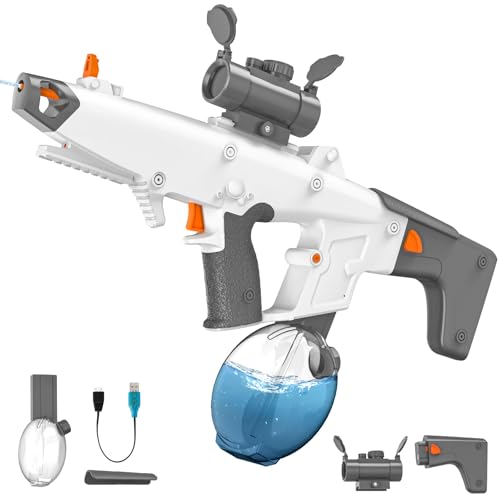 Wasserpistole Elektrisch, 810ML Elektrische Wasserpistole mit Automatische Wasseraufnahme, 6-8m Reichweite, Umfang, Poolparty und Strand Wasserpistole Spielzeug für Erwachsene und Kinder (Grau) von IERAKOR