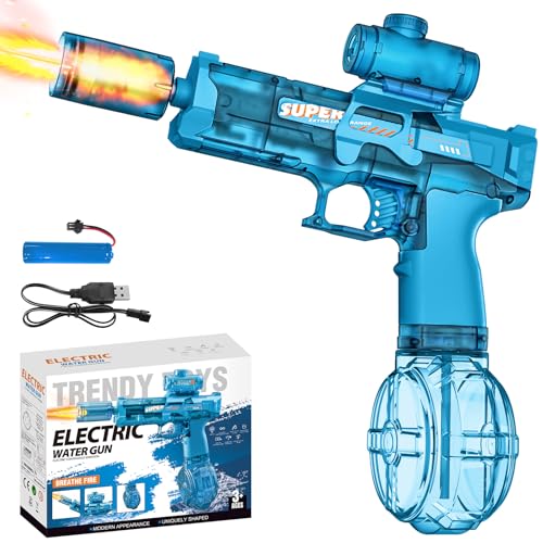 Wasserpistole Elektrisch, Elektrische Wasserpistole Kinder mit Blitzeffekten und Recoil, 6-8m Reichweite, Umfang, 320ML Kapazität, Automatische Wasserpistole für Pool, Strand, Garten (Blau) von IERAKOR