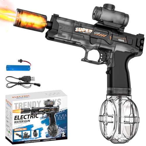 Wasserpistole Elektrisch, Elektrische Wasserpistole Kinder mit Blitzeffekten und Recoil, 6-8m Reichweite, Umfang, 320ML Kapazität, Automatische Wasserpistole für Pool, Strand, Garten (Grau) von IERAKOR