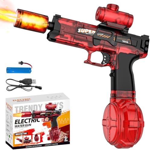 Wasserpistole Elektrisch, Elektrische Wasserpistole Kinder mit Blitzeffekten und Recoil, 6-8m Reichweite, Umfang, 320ML Kapazität, Automatische Wasserpistole für Pool, Strand, Garten (Rot) von IERAKOR